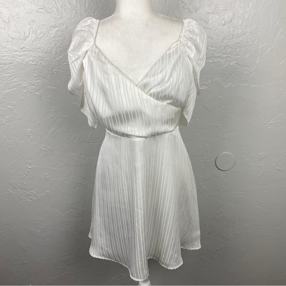 Lulus Dance After Dark White Satin Striped
Skater mini Dress Large - Picture 2 of 10